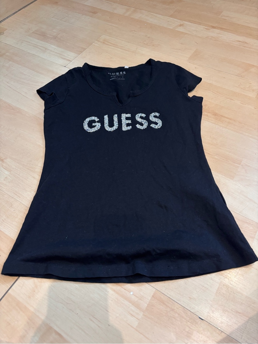 Guess Black Tee with Silver Glitter Logo small